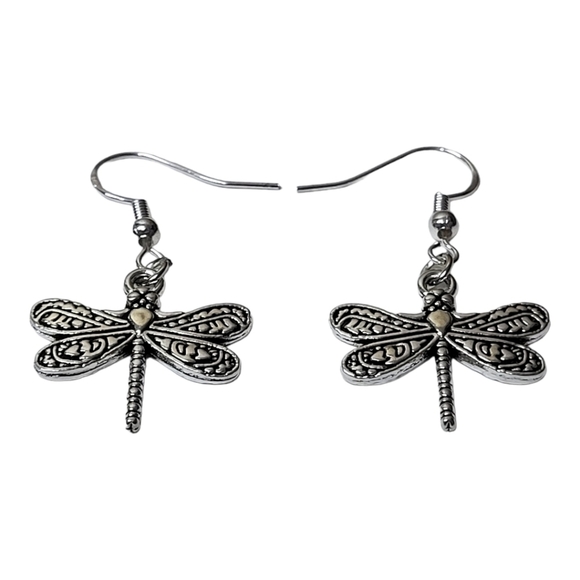 Handcrafted Silver Tone Dragonfly Earrings NWT - Picture 2 of 3